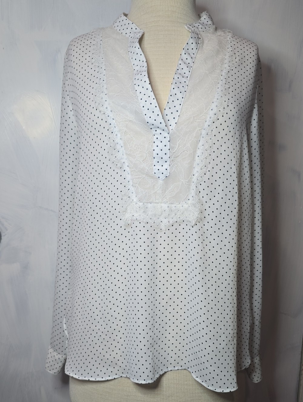 LC Lauren Conrad White Blouse with Black Polka Dots
